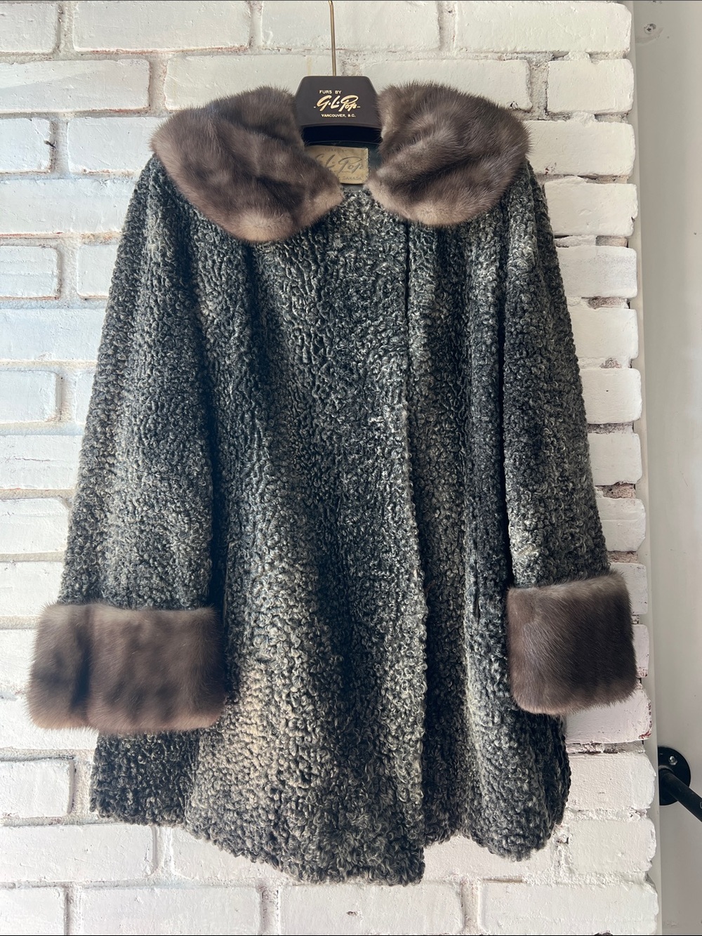 Vintage Faux Shearling Coat with Brown Fur Trim 1920s furry coat
